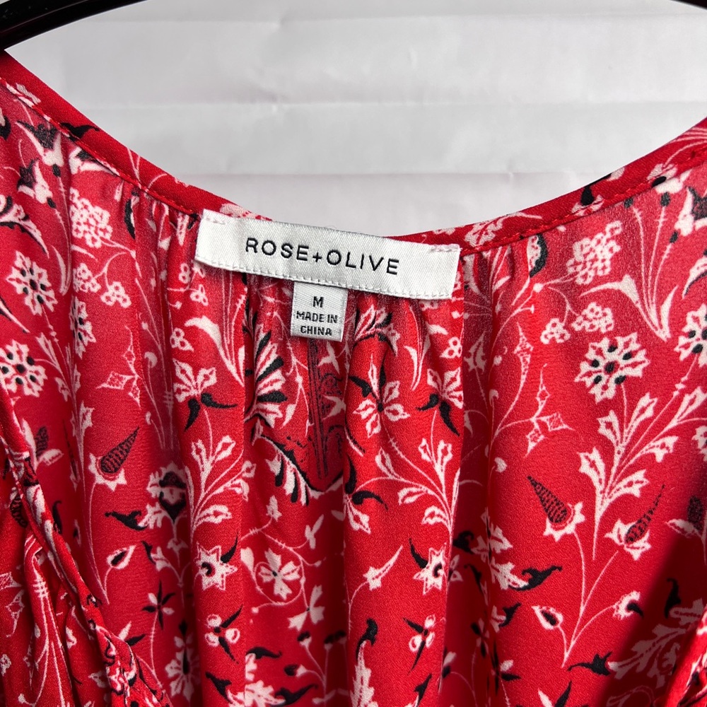 Rose & Olive Red Floral Blouse with Ruffle Sleeves - Picture 3 of 5